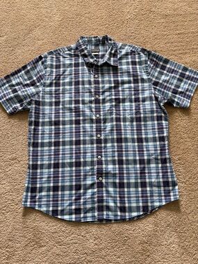 Casual Blue and Purple Plaid Short-Sleeve Shirt